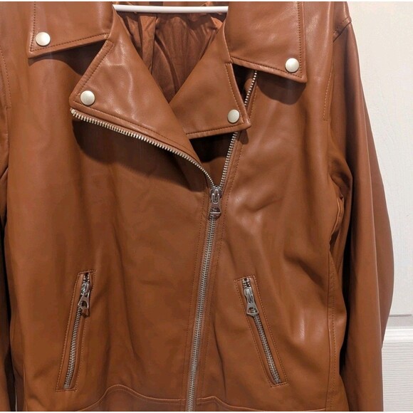 Torrid Size 3x Cognac Brown Faux Leather Asymmetrical Moto Jacket - Picture 6 of 14